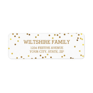 Étiquette Festif Faux Gold Foil Confetti Blanc