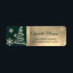 Étiquette Festif Gold Snowflakes Christmas Tree Green<br><div class="desc">Élégant flocon doré et arbre de noël.Un design élégant et sophistiqué.Sélectionnez le bouton costume pour changer le style de police,  la couleur et la taille.</div>