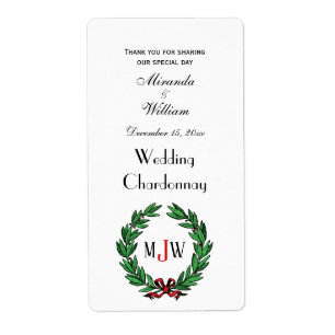Étiquette Festif Noël Noël Noël Holly Wreath Monogramme