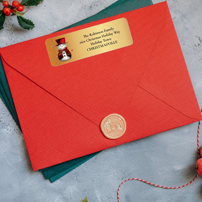 Étiquette Festif Snowman à Noël d'or (Créateur téléchargé)