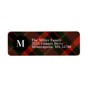 Étiquette Festif Tartan Monogramme Noël