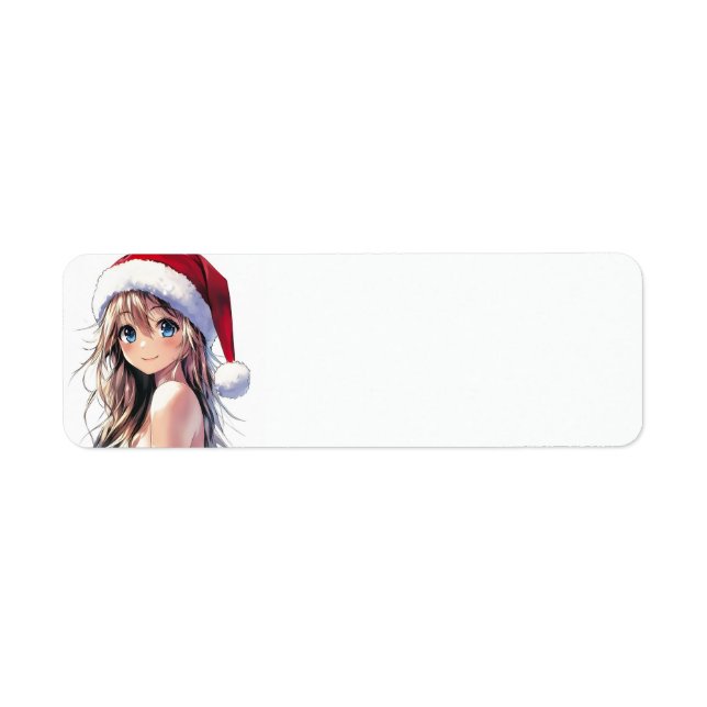 Étiquette Festive Anime Girl Santa Hat avec yeux bleu clair (Devant)