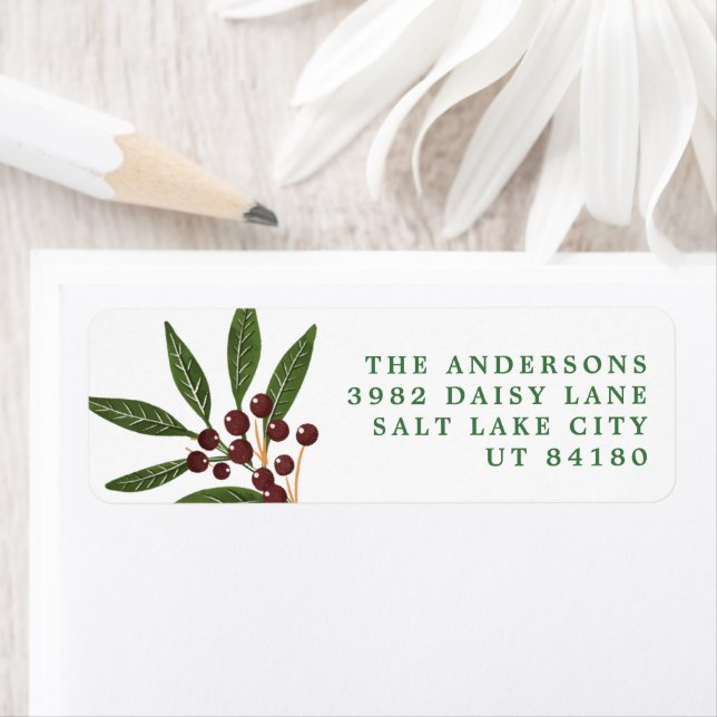 Étiquette Festive Christmas Berries Nom Adresse de retour (En situation)