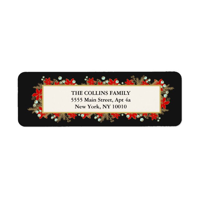 Étiquette Festive, élégante main dessinée Poinsettias rouges (Devant)