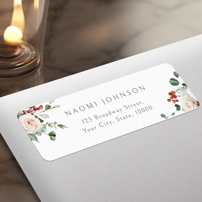 Étiquette Festive Floral Christmas Holiday Return Address (Festive Floral Christmas Holiday Return Address Label)
