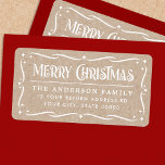 Étiquette Festive Joyeux Noël Kraft look retour adresse<br><div class="desc">Retourner les étiquettes d'adresse avec le texte "Joyeux Noël" dans une police festive et votre adresse de retour ci-dessous entourée d'une bordure ornée d'étoiles. Texte blanc sur un arrière - plan papier Kraft (image imprimée).</div>