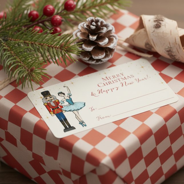 Étiquette Festive Nutcracker Merry Christmas To From Labels (Chic Festive Nutcracker Ballet Merry Christmas To From Gifting Stickers. Nutcracker & Ballerina )