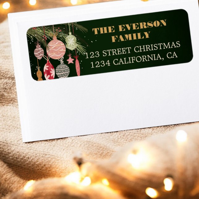 Étiquette Festive Ornements Vintages Illustrations de Noël (Festive Vintage Ornaments Christmas Illustrations Label)