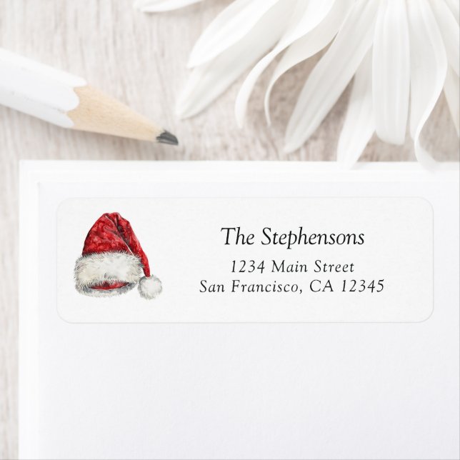 Étiquette Festive Santa's Hat Christmas Tree Return Address (En situation)
