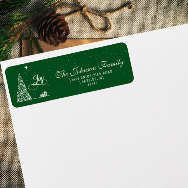 Étiquette Festive Script Christmas Tree Green Return Address (Créateur téléchargé)