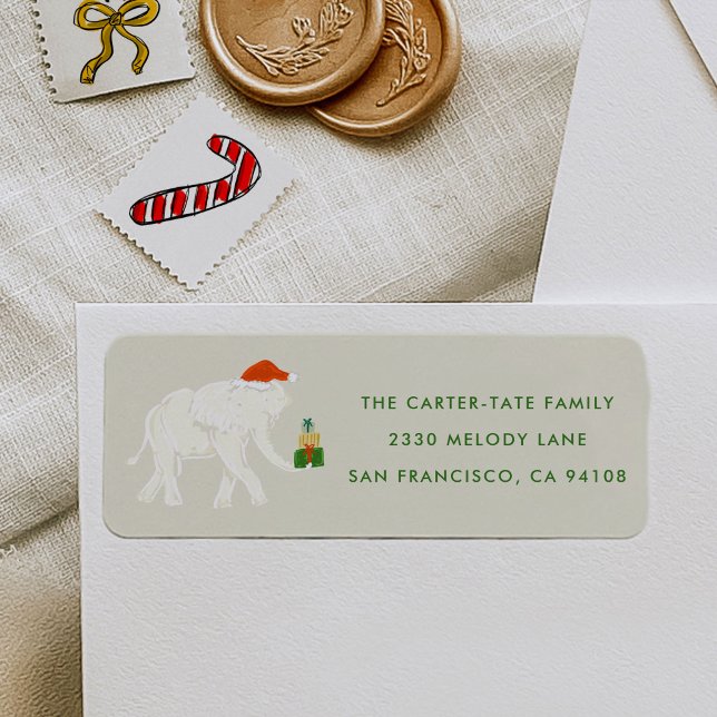 Étiquette Festive White Elephant Illustré Adresse de retour (Festive White Elephant Illustrated Return Address Label)