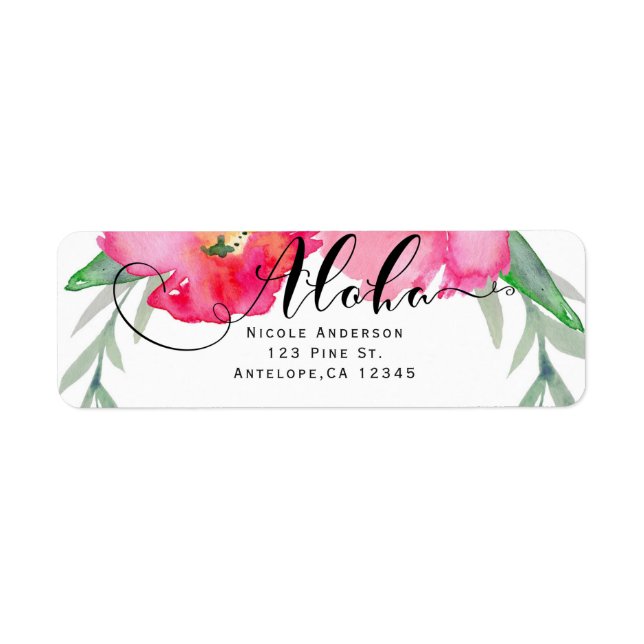 Étiquette Fête Aloha Florale de Feuille Verte Tropicale Rose (Devant)