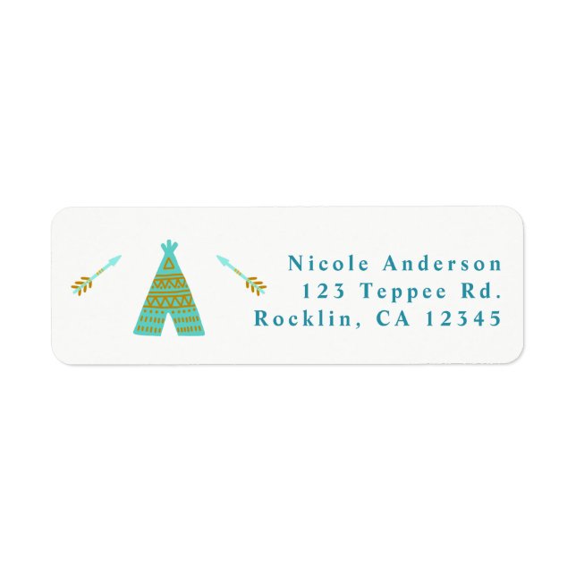 Étiquette Fête d'anniversaire Tipi Or Turquoise Bleu-vert (Devant)