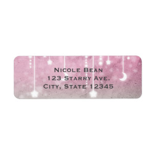 Étiquette Fête de bébé céleste Lune et Étoiles Rose Gris Bla