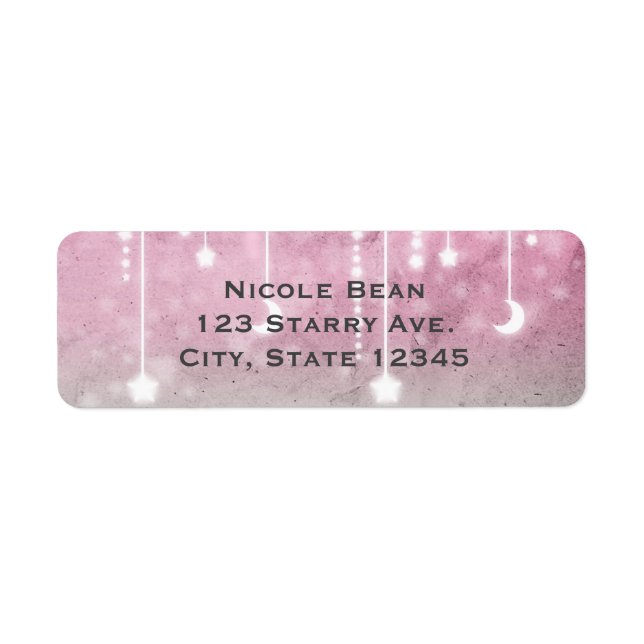 Étiquette Fête de bébé céleste Lune et Étoiles Rose Gris Bla (Devant)