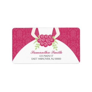 Étiquette Fête de la mariée fuchsia de motif de damassé
