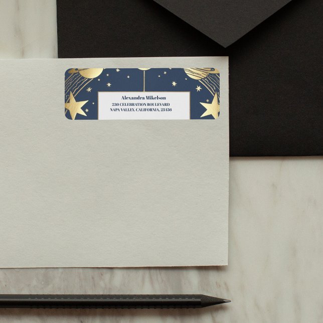 Étiquette Fête de mariage Ciel Croissant de Lune Navy (Créateur téléchargé)