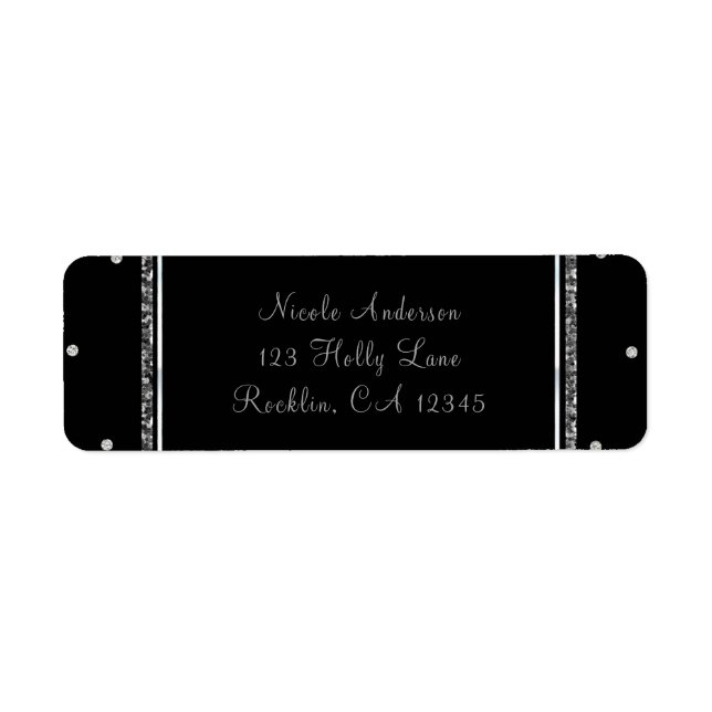 Étiquette Fête de mariage moderne Glam points noirs et argen (Devant)