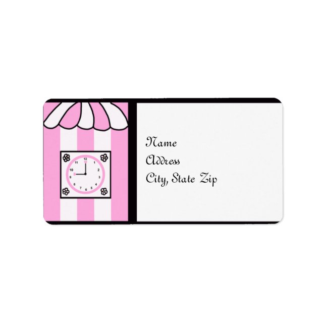 Étiquette Fête des mariées de l'horloge en bandes rose et bl (Devant)