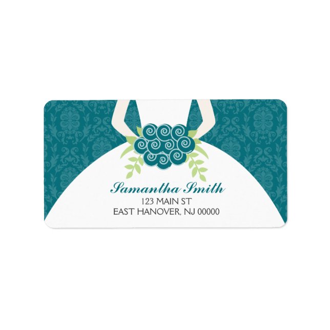Étiquette Fête des mariées de modèle Damask turquoise (Devant)