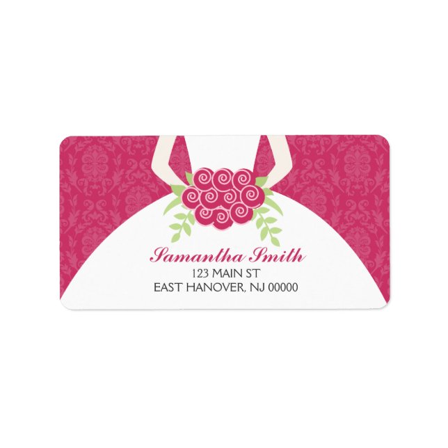 Étiquette Fête des mariées de modèle Fuchsia Damask (Devant)