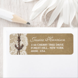 Étiquette Fête des mariées de plage Kraft, dentelle et Ancre