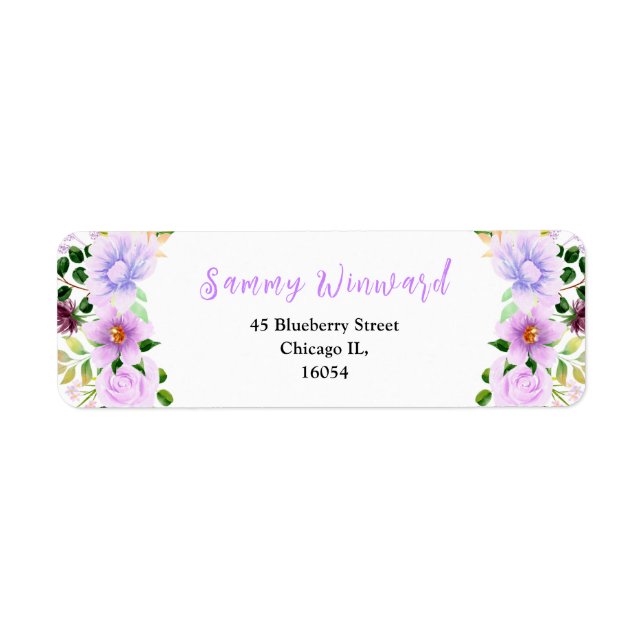 Étiquette Fête des mariées florale pourpre printanière et de (Devant)