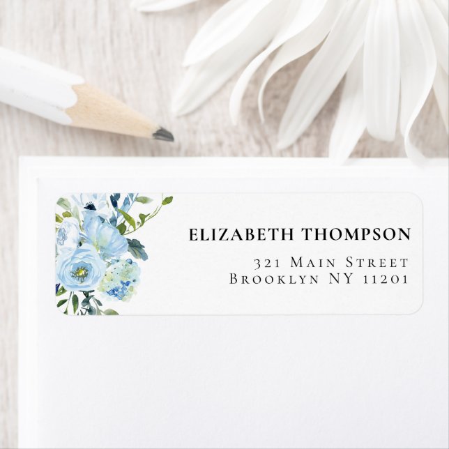 Étiquette Fête des mariées vintage bleue florale (En situation)