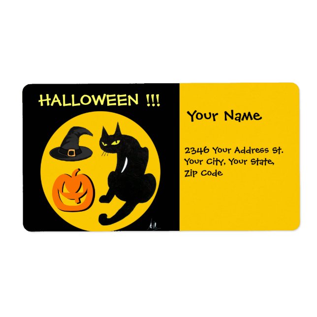 ÉTIQUETTE FÊTE D'HALLOWEEN CHAT NOIR (Devant)