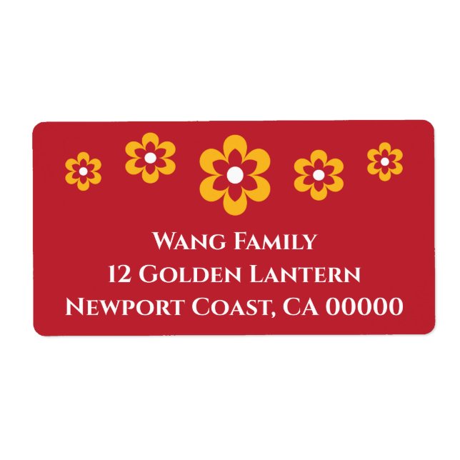 Étiquette Fête lunaire du Nouvel An chinois Rouge Jaune (Devant)