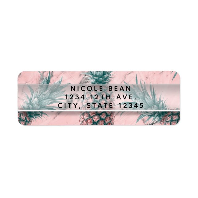 Étiquette Fête Moderne Tourbillon Marbré Rose Ananas (Devant)