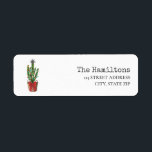 Étiquette Fête Noël Cactus Houseplant<br><div class="desc">Illustration d'un cactus dans un panier avec arc rouge orné de lumières de Noël,  d'ornements de Noël et surmonté d'une étoile.</div>