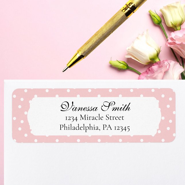 Étiquette Fête Prénatale Bébé Fille Rose Points Adresse de R (Créateur téléchargé)