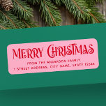 Étiquette Fête rouge & rose Joyeux Noël adresse de retour<br><div class="desc">Rouge et rose ou toute couleur étiquettes d'adresse de retour avec le texte "Joyeux Noël" dans une police festive et votre adresse de retour ci-dessous. Vous pouvez modifier les couleurs de l'arrière - plan, de la bordure et de la police en une couleur personnalisée à l'aide de l'outil de personnalisation....</div>