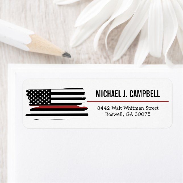 Étiquette Feu de pompier mince ligne rouge Secourir drapeau  (En situation)