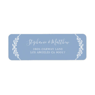 Étiquette Feuillage blanc bleu Dusty Mariage élégant