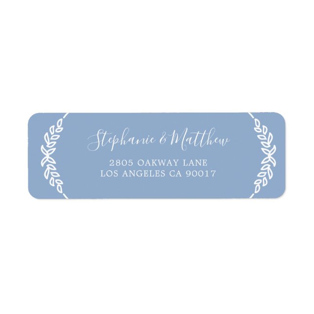 Étiquette Feuillage blanc bleu Dusty Mariage élégant (Devant)