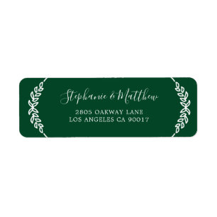 Étiquette Feuillage Blanc Vert foncé Élégant Mariage