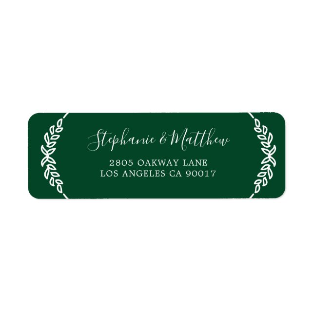 Étiquette Feuillage Blanc Vert foncé Élégant Mariage (Devant)