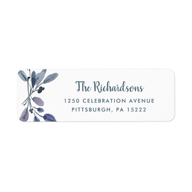 Étiquette Feuillage bleu sur blanc (Devant)