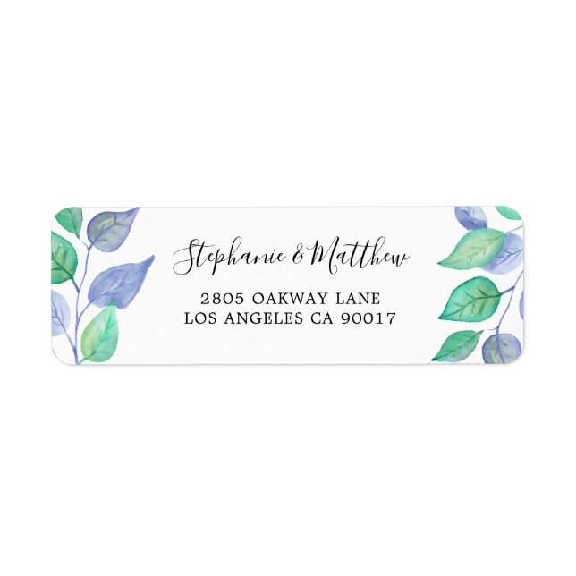 Étiquette Feuillage d'aquarelle bleu peint moderne (Devant)