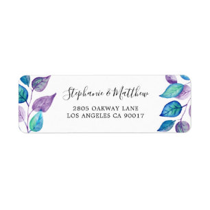 Étiquette Feuillage d'aquarelle couleur violet turquoise pei