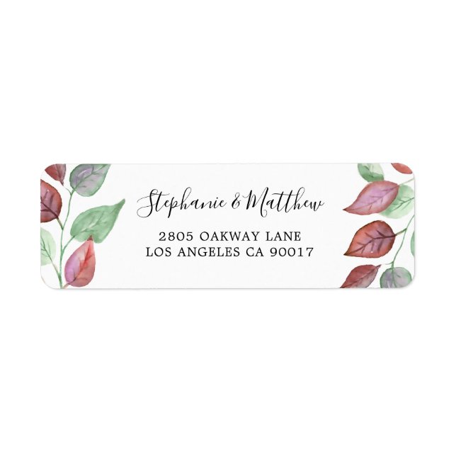 Étiquette Feuillage d'aquarelle peint de Bourgogne moderne (Devant)