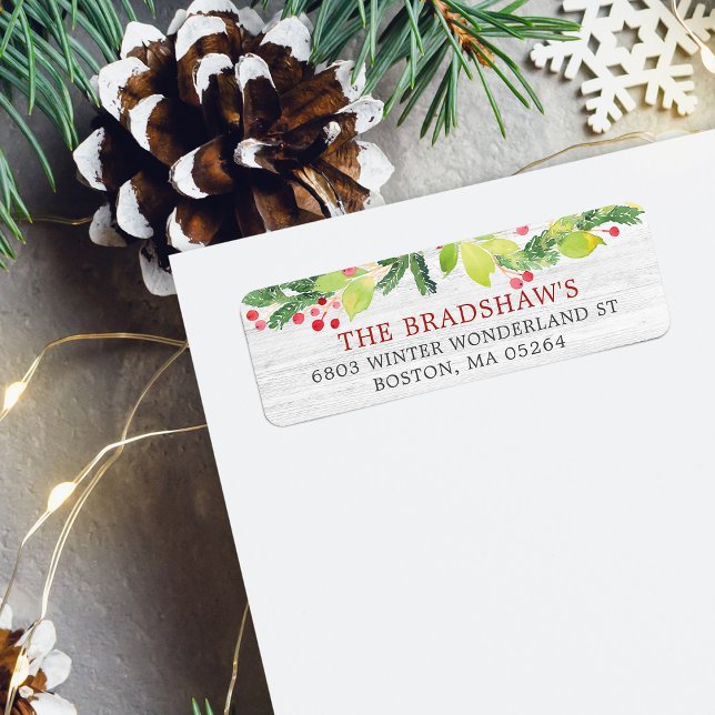 Étiquette Feuillage festif de Noël avec baies Adresse de ret (Festive Christmas Greenery Berries Return Address Label)