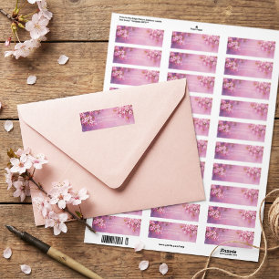 Étiquette Feuille de Bronze Violet Aquarelle Fleur de Cerisi