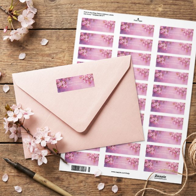 Étiquette Feuille de Bronze Violet Aquarelle Fleur de Cerisi (Créateur téléchargé)