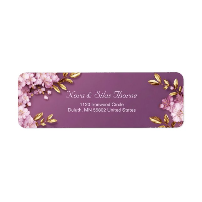 Étiquette Feuille d'Or Dorée à la Feuille Rose Fleur de Ceri (Devant)