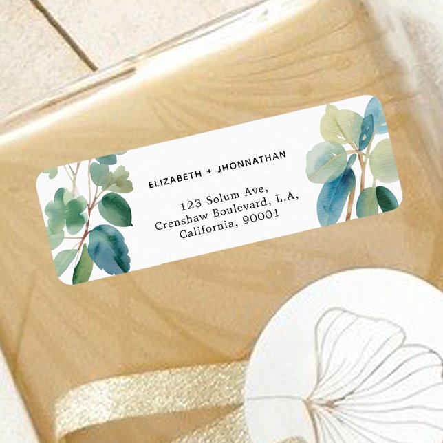 Étiquette Feuilles Aquarelle Eucalyptus Vert Adresse de Reto (Créateur téléchargé)