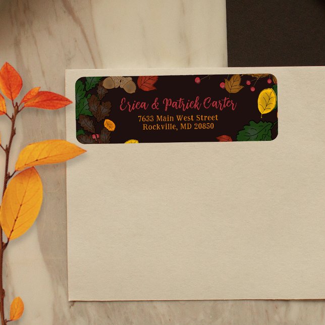 Étiquette Feuilles d'automne Acorns Berries Adresse de retou (Créateur téléchargé)