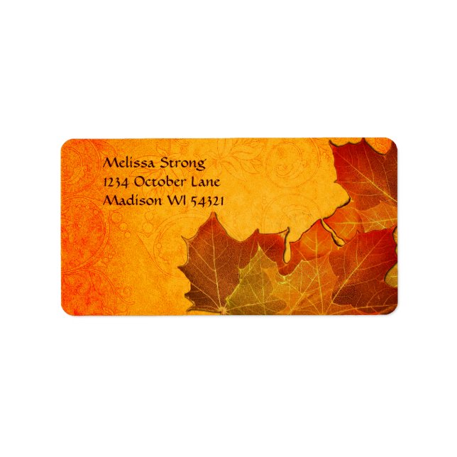 Étiquette Feuilles d'automne brillantes en Orange (Devant)